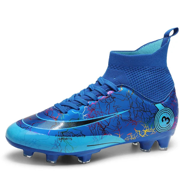 Sapatilhas de futebol masculinas de cano alto, botas de futebol antiderrapantes TF FG, sapatilhas infantis duráveis e respiráveis ao ar livre, de alta qualidade, novas Importe Go LX-300-C-RoyalBlue 31 